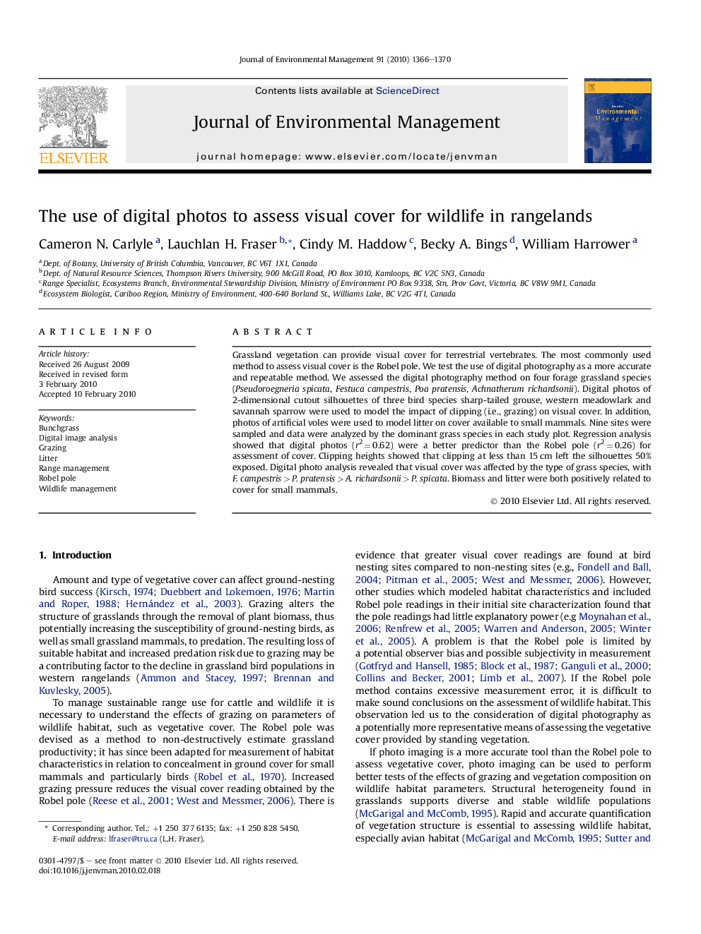 The use of digital photos to assess visual cover for wildlife in rangelands