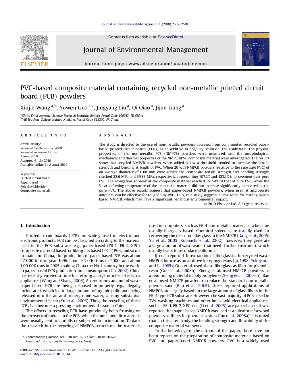 PVC-based composite material containing recycled non-metallic printed circuit board (PCB) powders