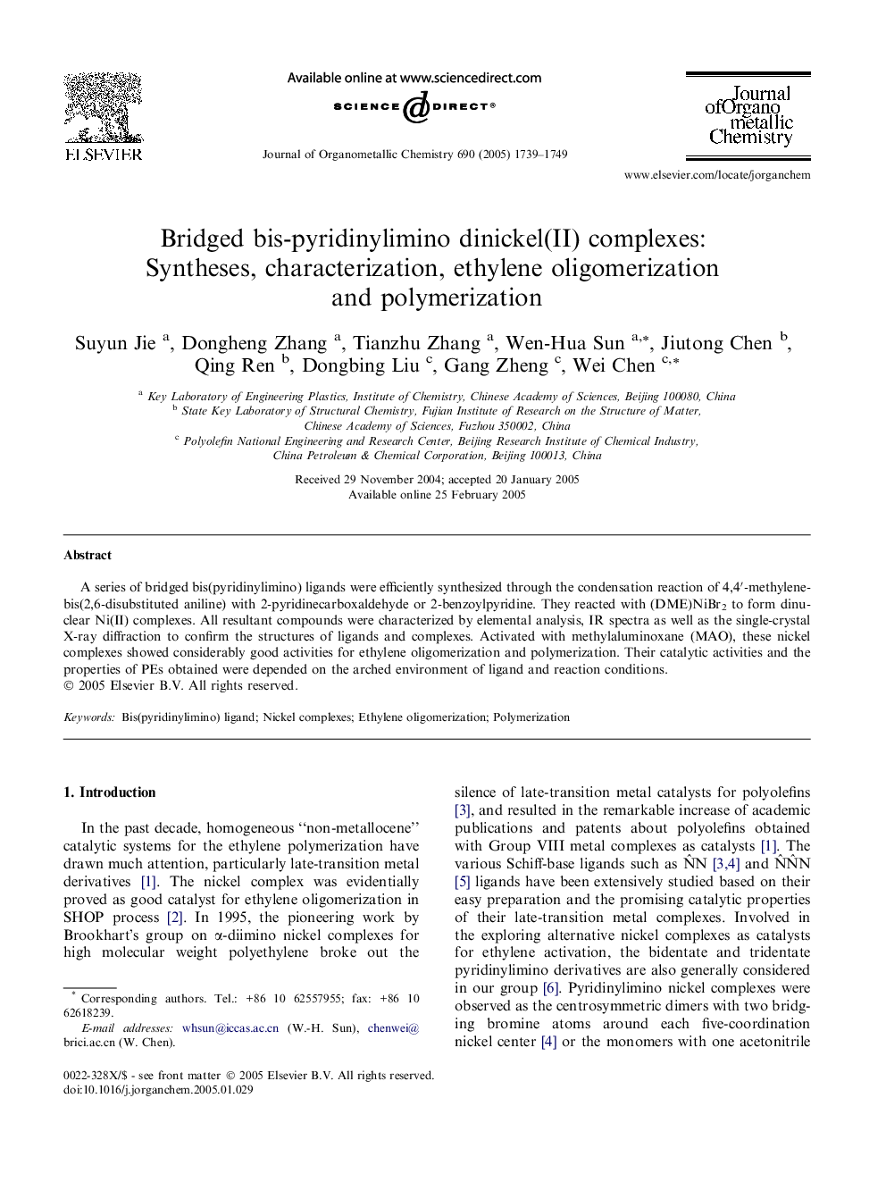 Bridged bis-pyridinylimino dinickel(II) complexes: Syntheses, characterization, ethylene oligomerization and polymerization