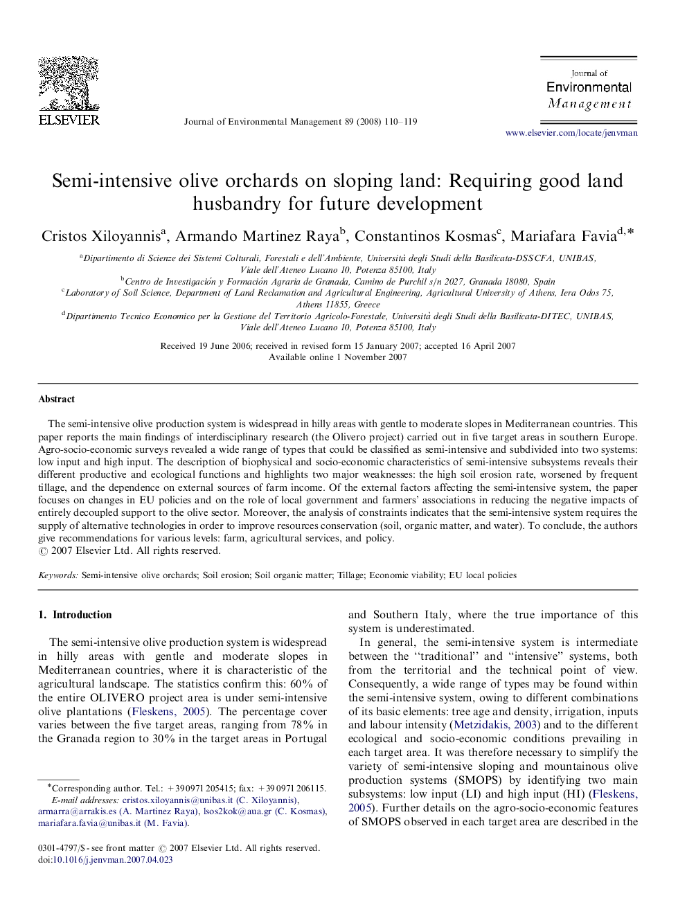 Semi-intensive olive orchards on sloping land: Requiring good land husbandry for future development