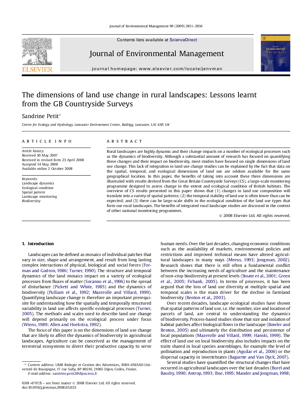 The dimensions of land use change in rural landscapes: Lessons learnt from the GB Countryside Surveys