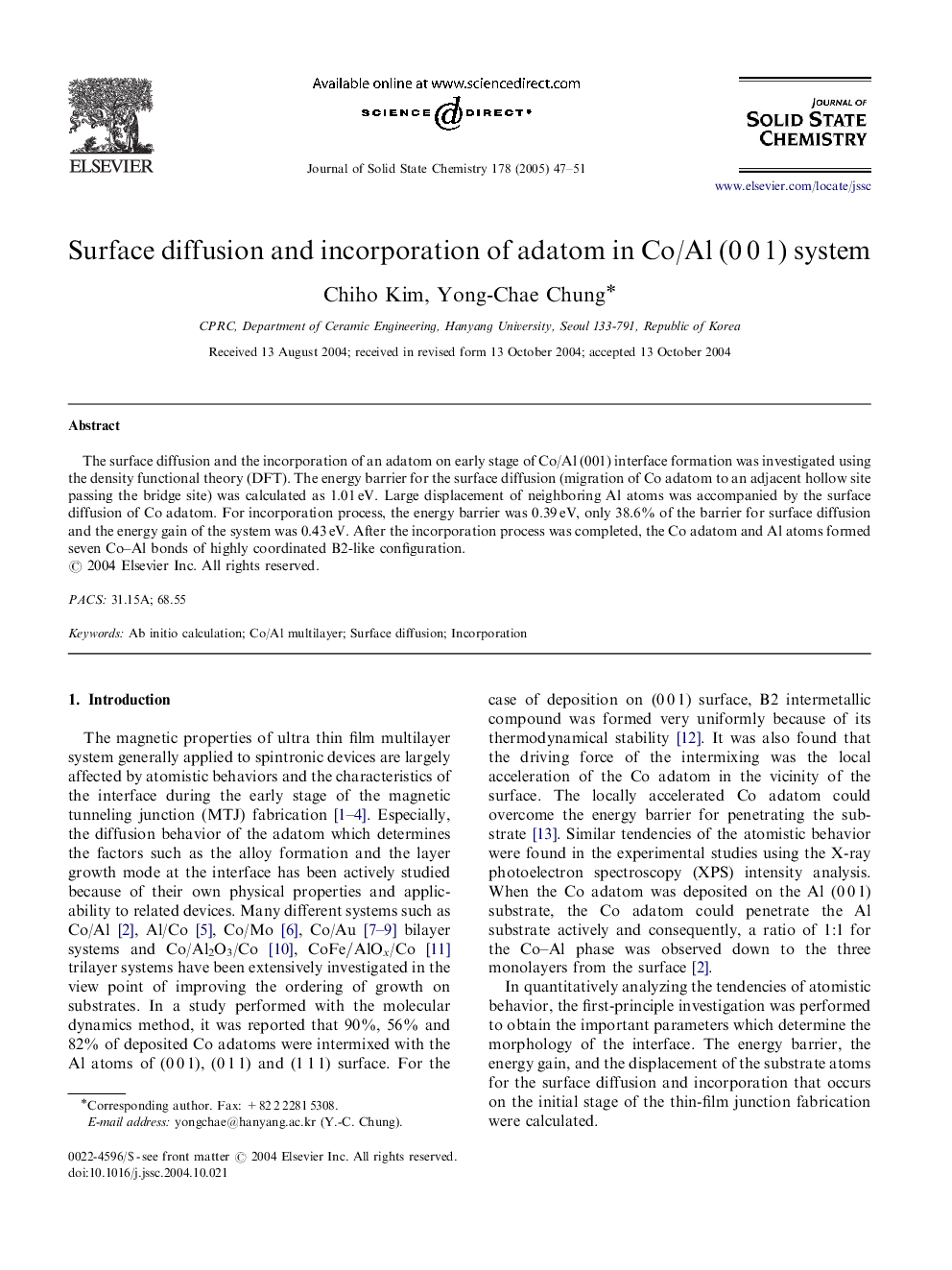 Surface diffusion and incorporation of adatom in Co/Al (0Â 0Â 1) system