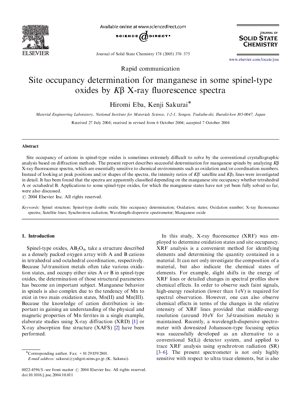 Site occupancy determination for manganese in some spinel-type oxides by KÎ² X-ray fluorescence spectra