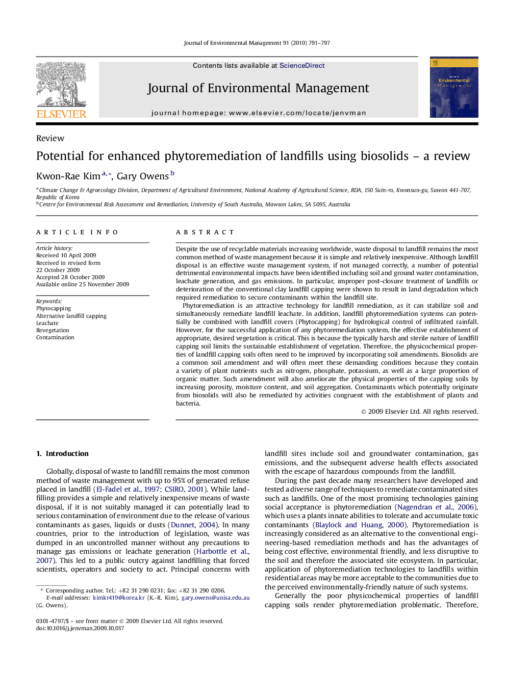 Potential for enhanced phytoremediation of landfills using biosolids – a review