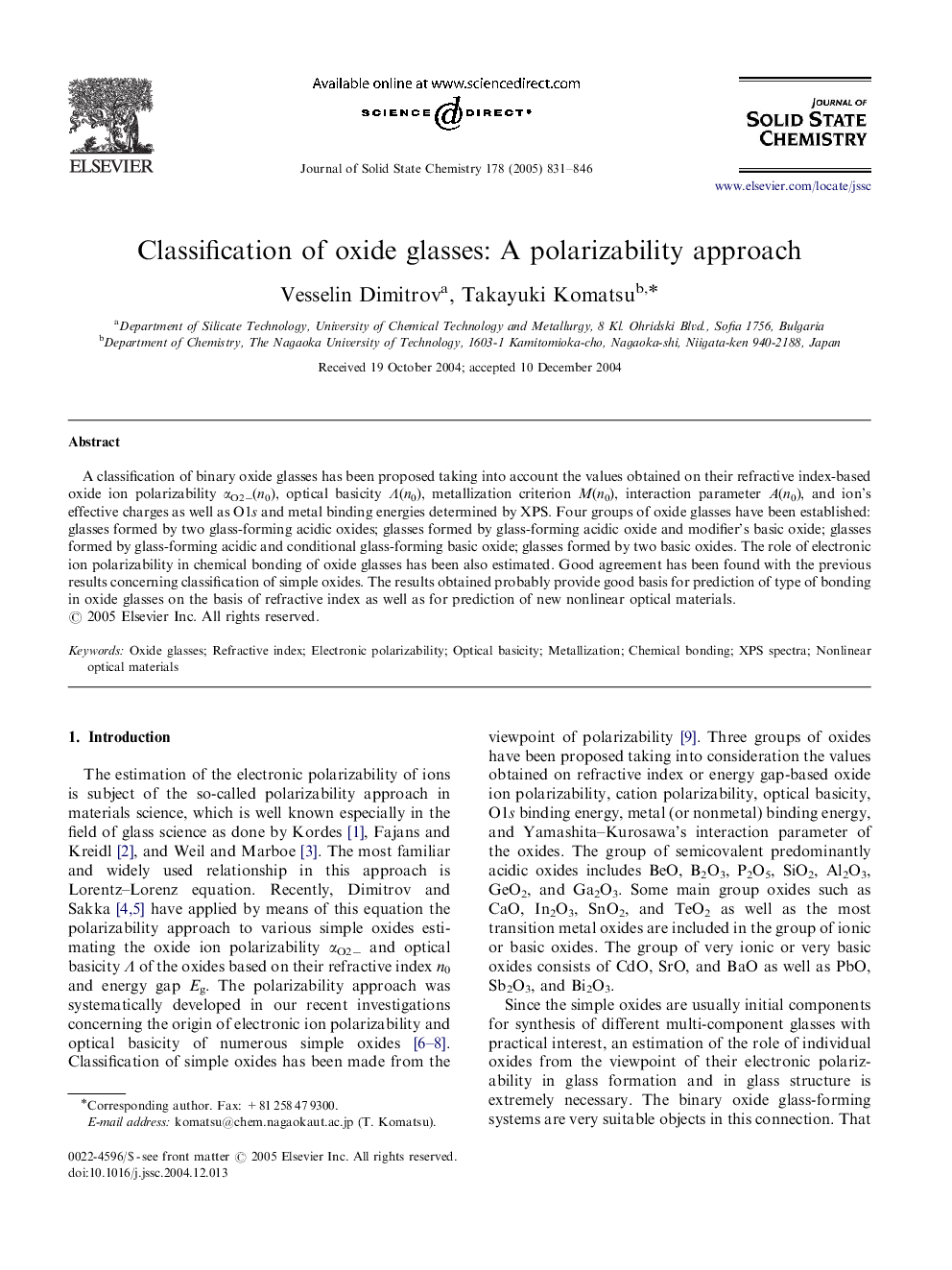 Classification of oxide glasses: A polarizability approach