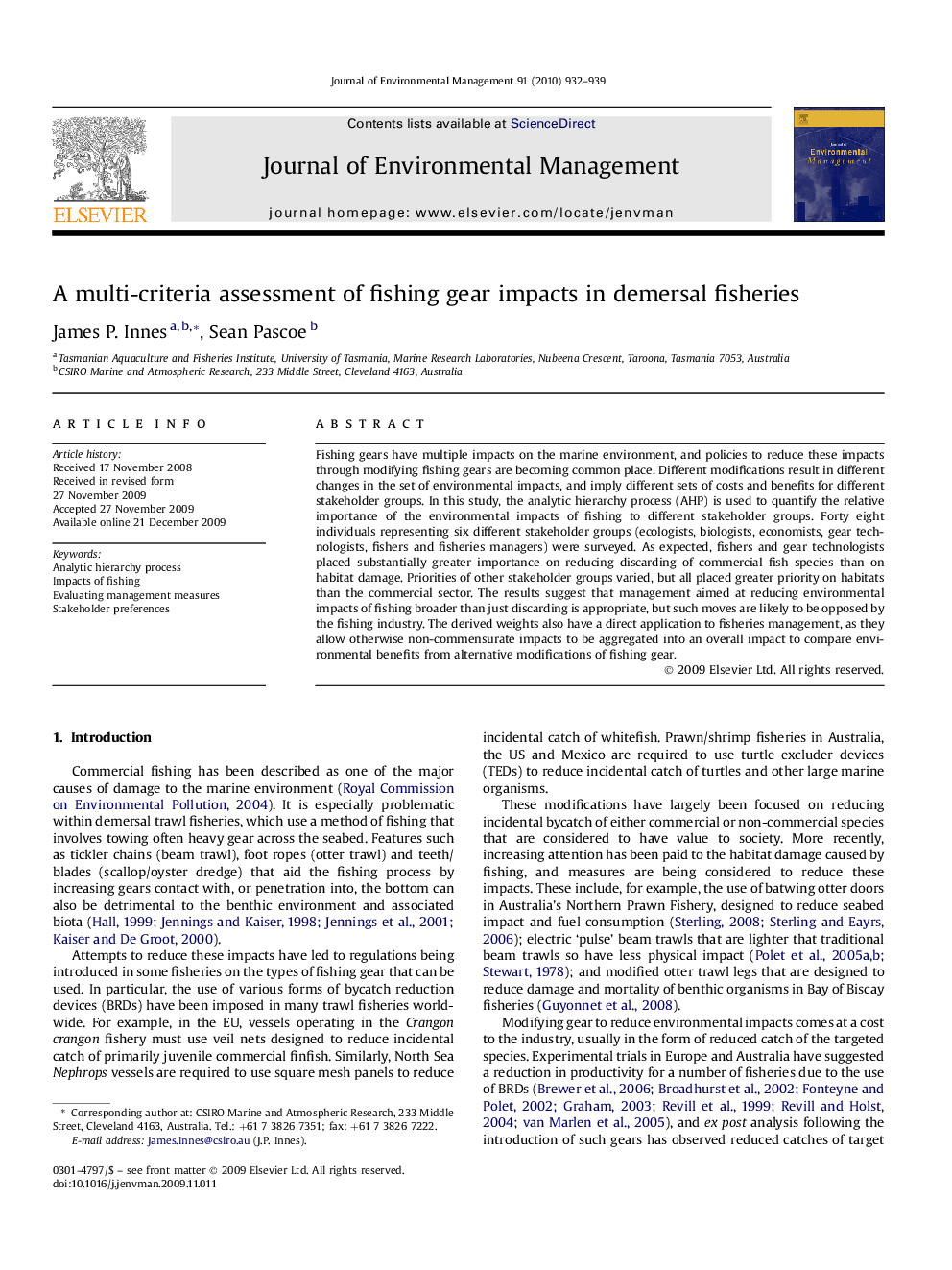 A multi-criteria assessment of fishing gear impacts in demersal fisheries