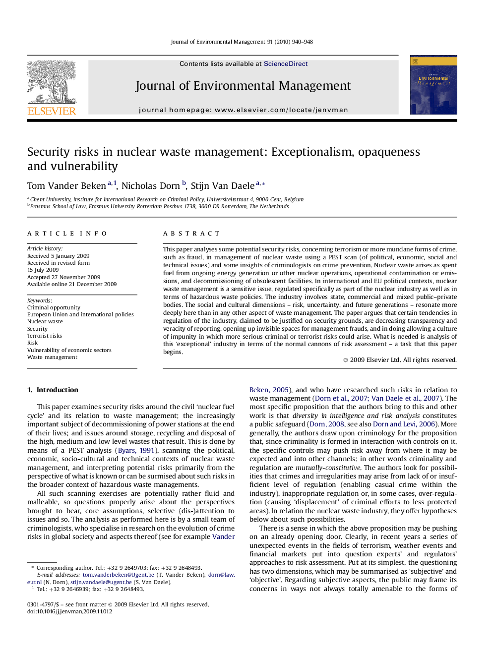 Security risks in nuclear waste management: Exceptionalism, opaqueness and vulnerability