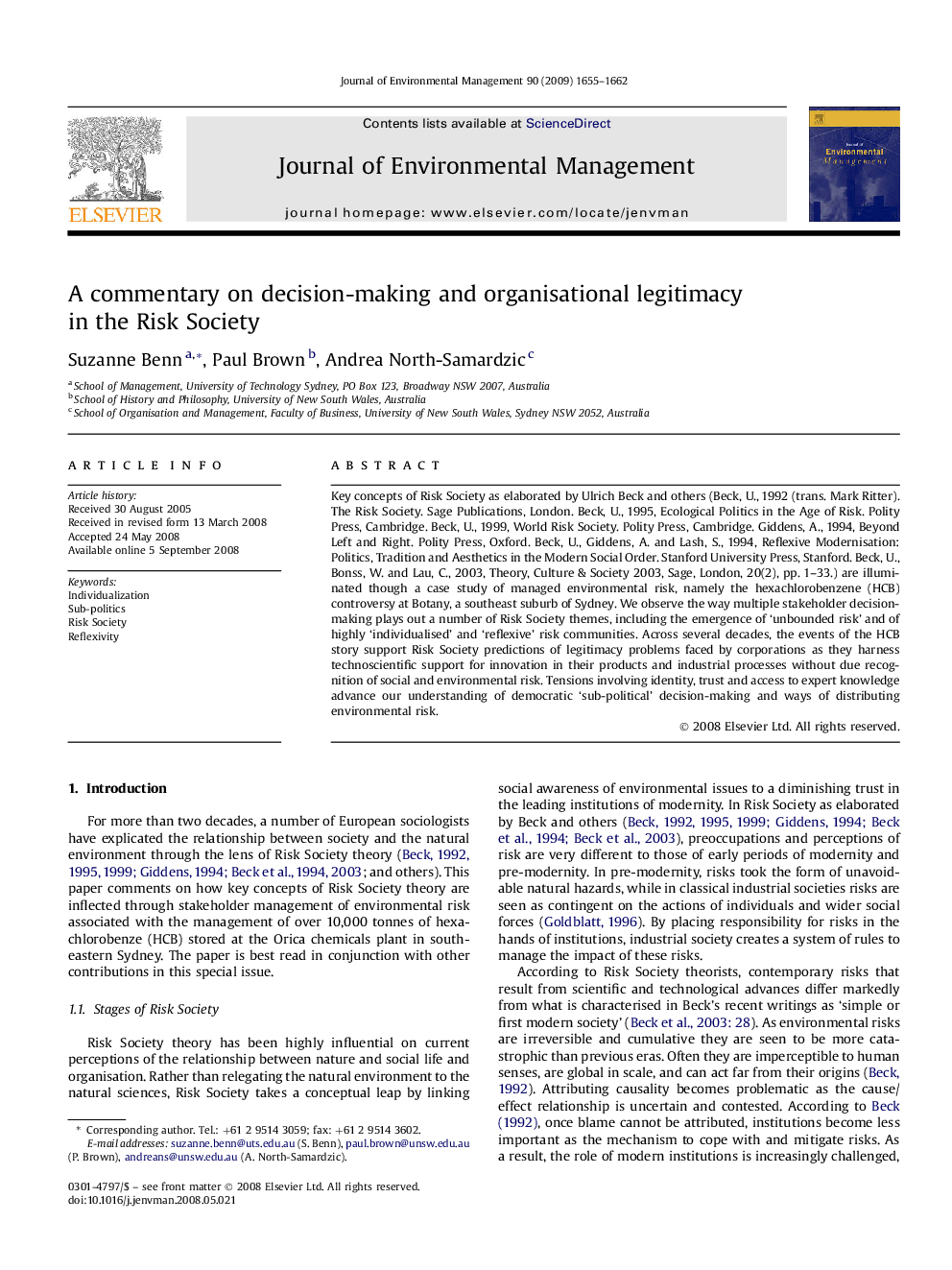 A commentary on decision-making and organisational legitimacy in the Risk Society