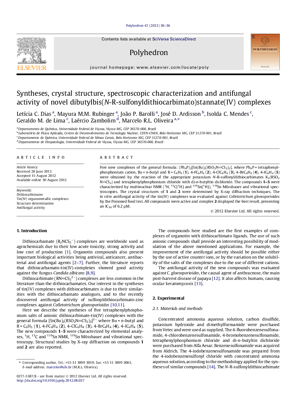 Syntheses, crystal structure, spectroscopic characterization and antifungal activity of novel dibutylbis(N-R-sulfonyldithiocarbimato)stannate(IV) complexes