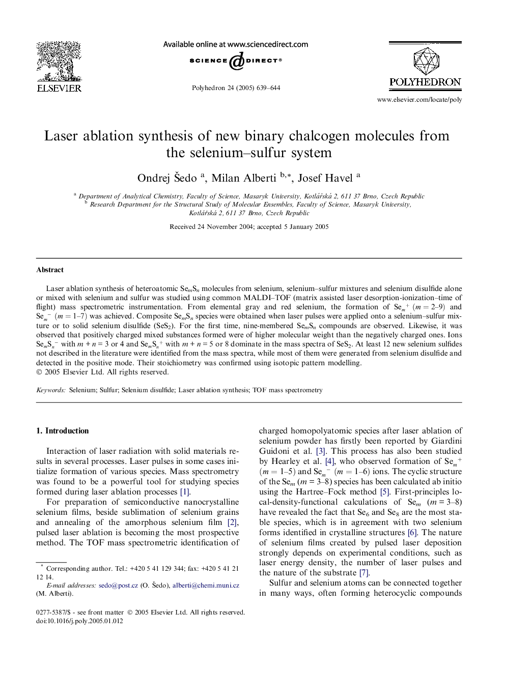 Laser ablation synthesis of new binary chalcogen molecules from the selenium-sulfur system