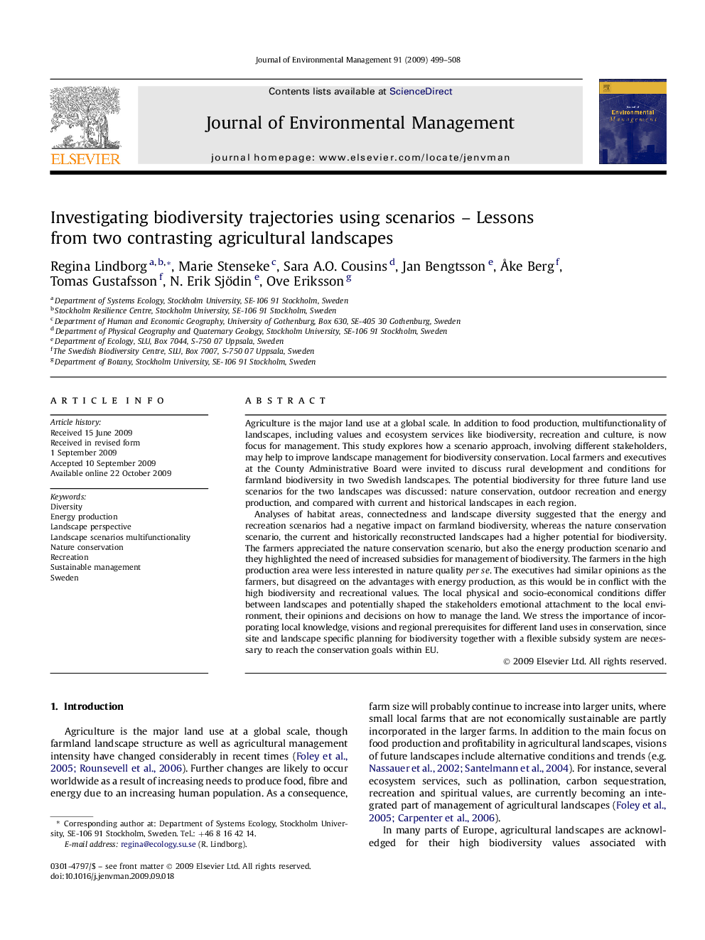 Investigating biodiversity trajectories using scenarios – Lessons from two contrasting agricultural landscapes