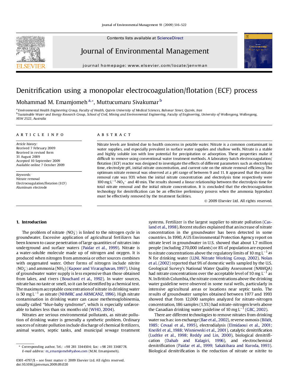 Denitrification using a monopolar electrocoagulation/flotation (ECF) process