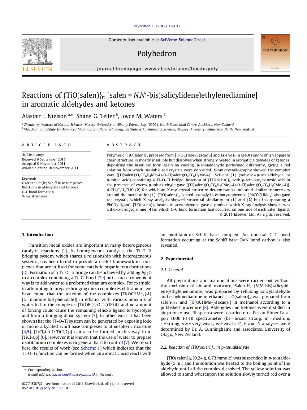 Reactions of {TiO(salen)}n [salenÂ =Â N,Nâ²-bis(salicylidene)ethylenediamine] in aromatic aldehydes and ketones