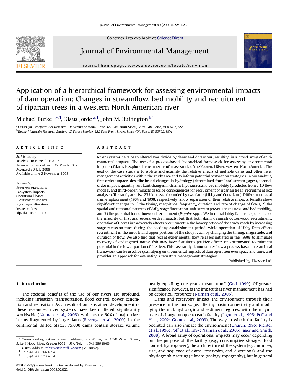 Application of a hierarchical framework for assessing environmental impacts of dam operation: Changes in streamflow, bed mobility and recruitment of riparian trees in a western North American river