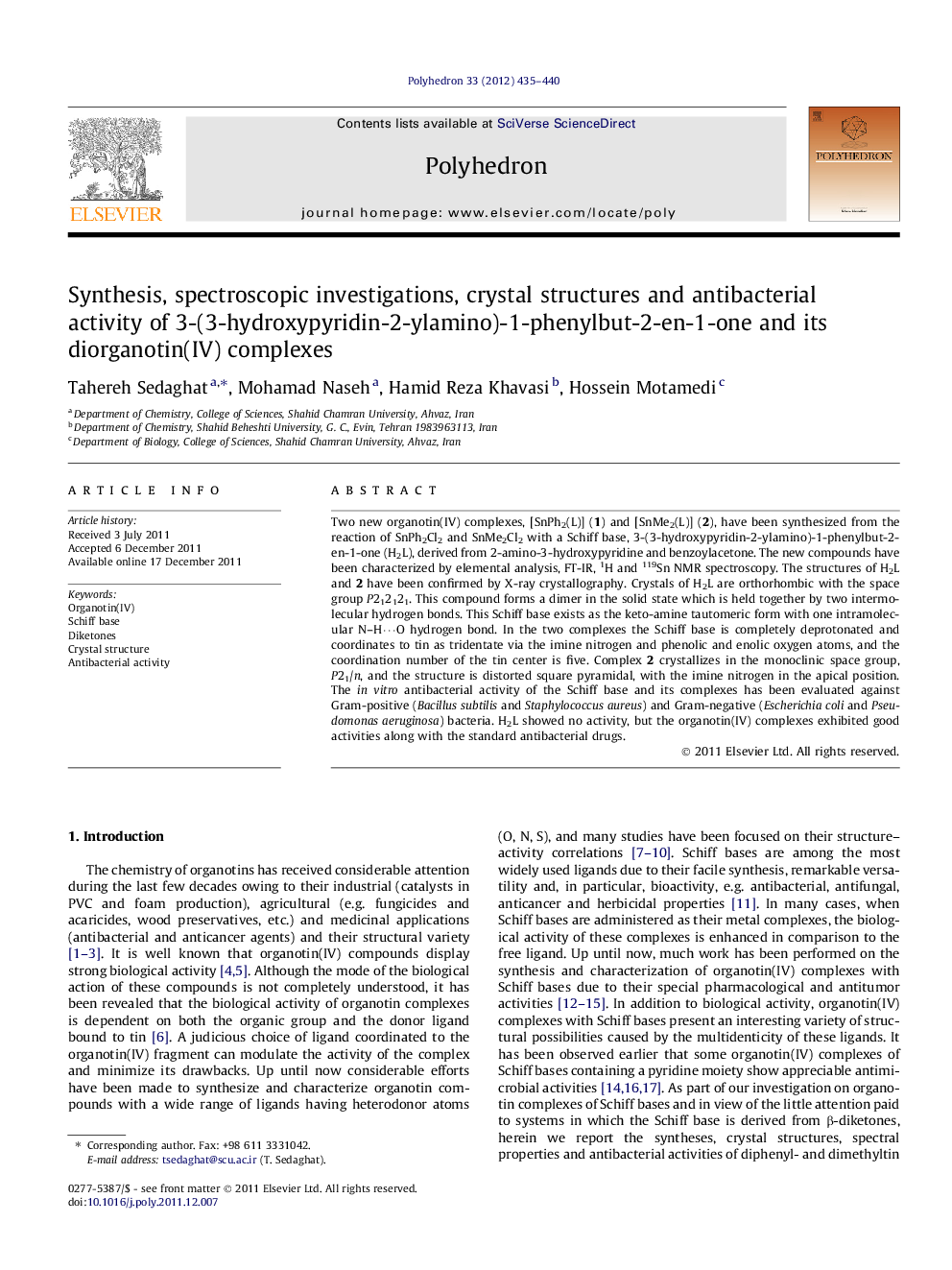 Synthesis, spectroscopic investigations, crystal structures and antibacterial activity of 3-(3-hydroxypyridin-2-ylamino)-1-phenylbut-2-en-1-one and its diorganotin(IV) complexes