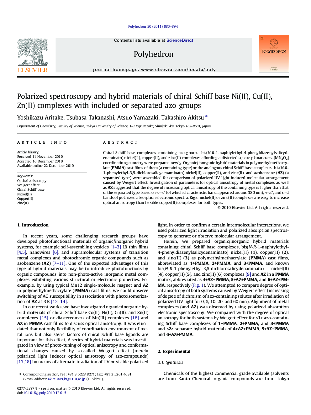 Polarized spectroscopy and hybrid materials of chiral Schiff base Ni(II), Cu(II), Zn(II) complexes with included or separated azo-groups