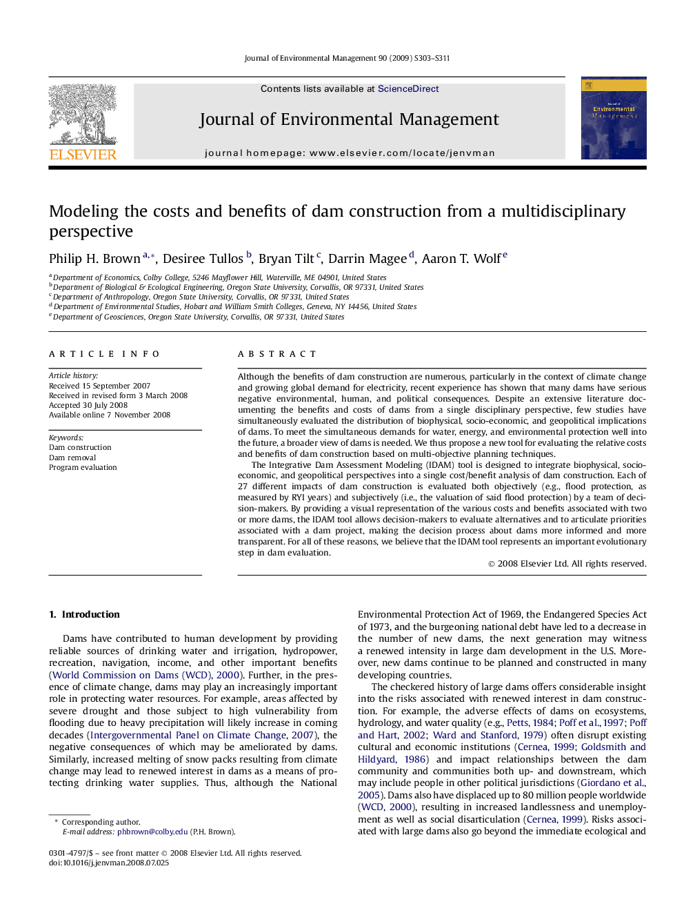 Modeling the costs and benefits of dam construction from a multidisciplinary perspective