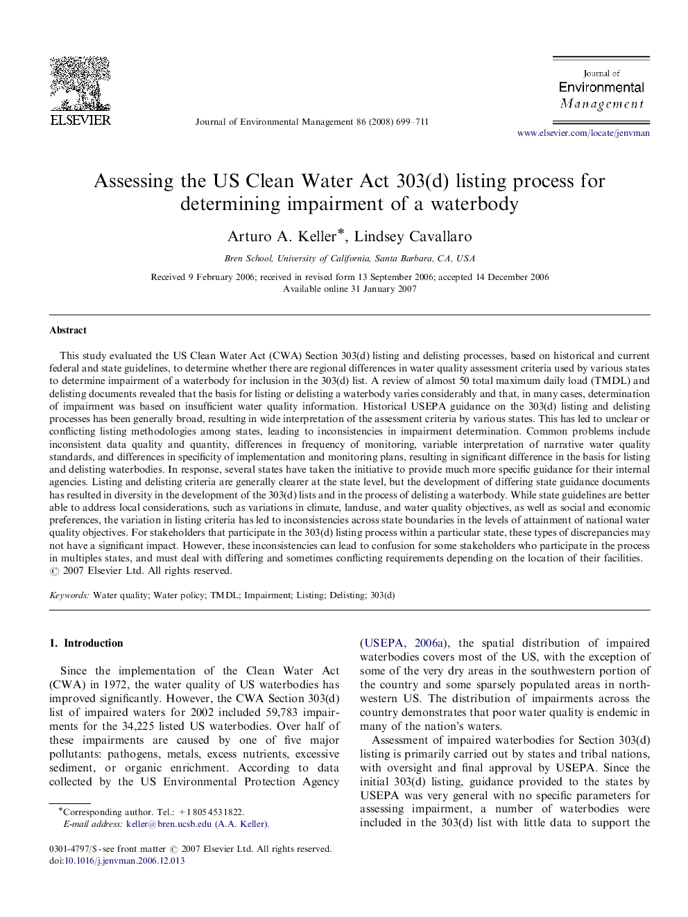 Assessing the US Clean Water Act 303(d) listing process for determining impairment of a waterbody