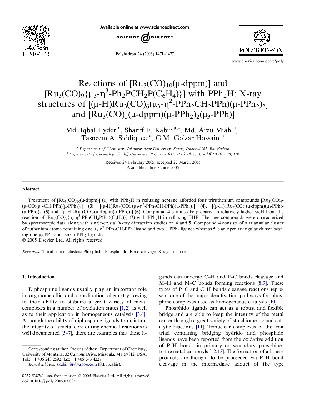 Reactions of [Ru3(CO)10(Î¼-dppm)] and [Ru3(CO)9{Î¼3-Î·3-Ph2PCH2P(C6H4)}] with PPh2H: X-ray structures of [(Î¼-H)Ru3(CO)6(Î¼3-Î·2-PPh2CH2PPh)(Î¼-PPh2)2] and [Ru3(CO)5(Î¼-dppm)(Î¼-PPh2)2(Î¼3-PPh)]