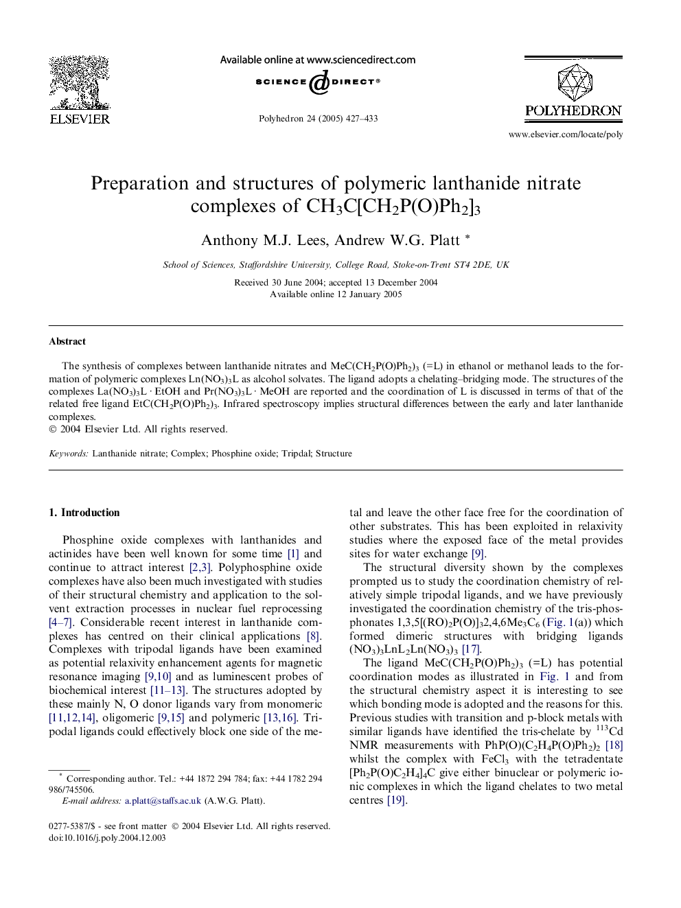 Preparation and structures of polymeric lanthanide nitrate complexes of CH3C[CH2P(O)Ph2]3