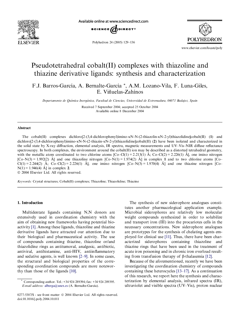 Pseudotetrahedral cobalt(II) complexes with thiazoline and thiazine derivative ligands: synthesis and characterization