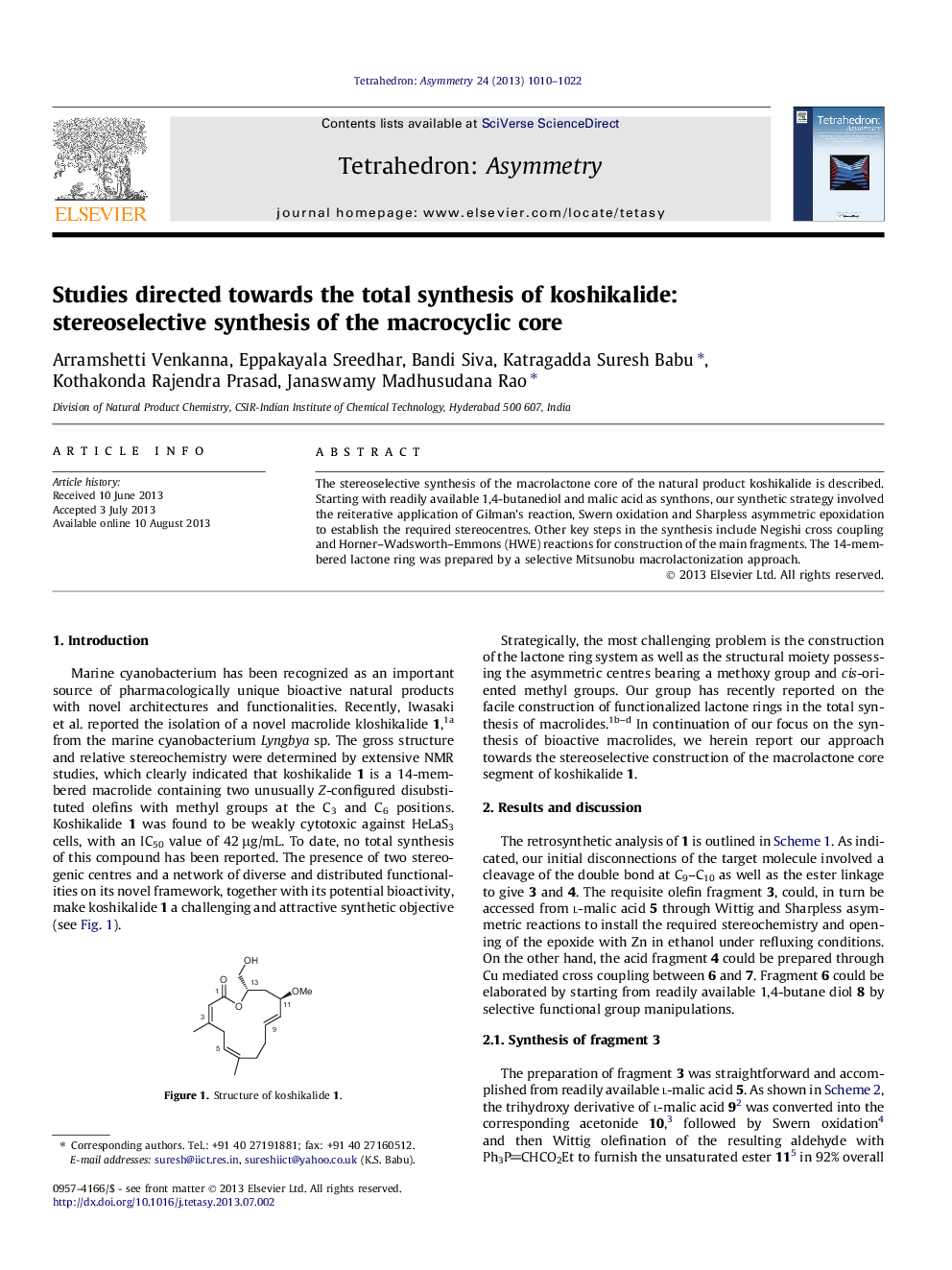 Studies directed towards the total synthesis of koshikalide: stereoselective synthesis of the macrocyclic core