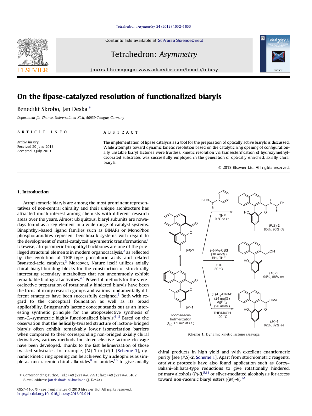 On the lipase-catalyzed resolution of functionalized biaryls