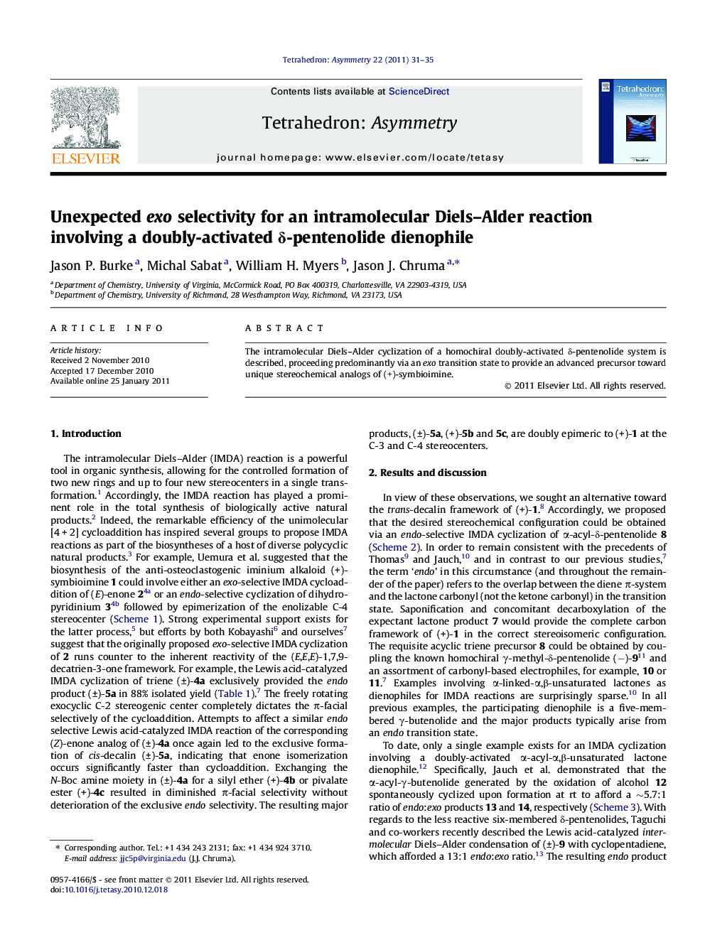 Unexpected exo selectivity for an intramolecular Diels-Alder reaction involving a doubly-activated Î´-pentenolide dienophile