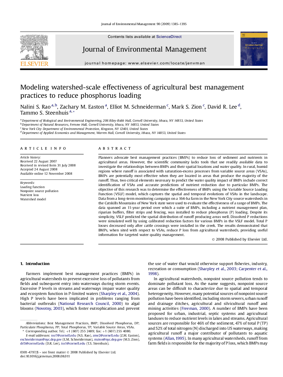 Modeling watershed-scale effectiveness of agricultural best management practices to reduce phosphorus loading