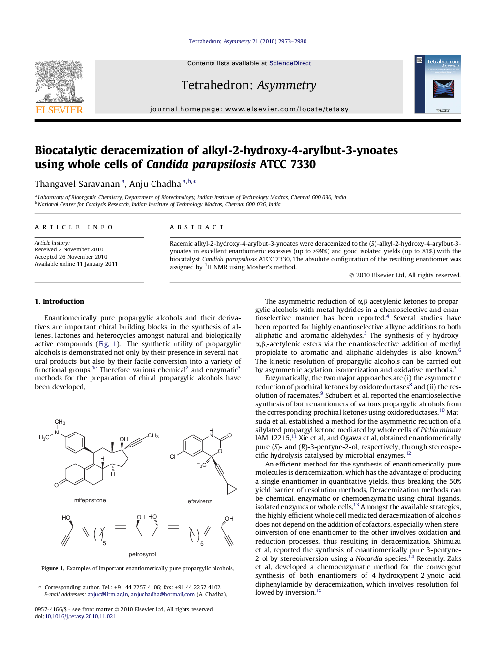 عکس صفحه اول مقاله: Biocatalytic deracemization of alkyl-2-hydroxy-4-arylbut-3-ynoates using whole cells of Candida parapsilosis ATCC 7330 Biocatalytic deracemization of alkyl-2-hydroxy-4-arylbut-3-ynoates using whole cells of Candida parapsilosis ATCC 7330