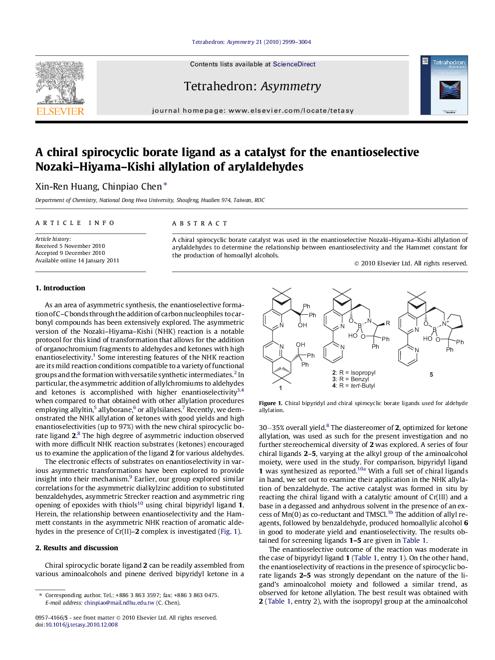 عکس صفحه اول مقاله: A chiral spirocyclic borate ligand as a catalyst for the enantioselective Nozaki-Hiyama-Kishi allylation of arylaldehydes A chiral spirocyclic borate ligand as a catalyst for the enantioselective Nozaki-Hiyama-Kishi allylation of arylaldehydes