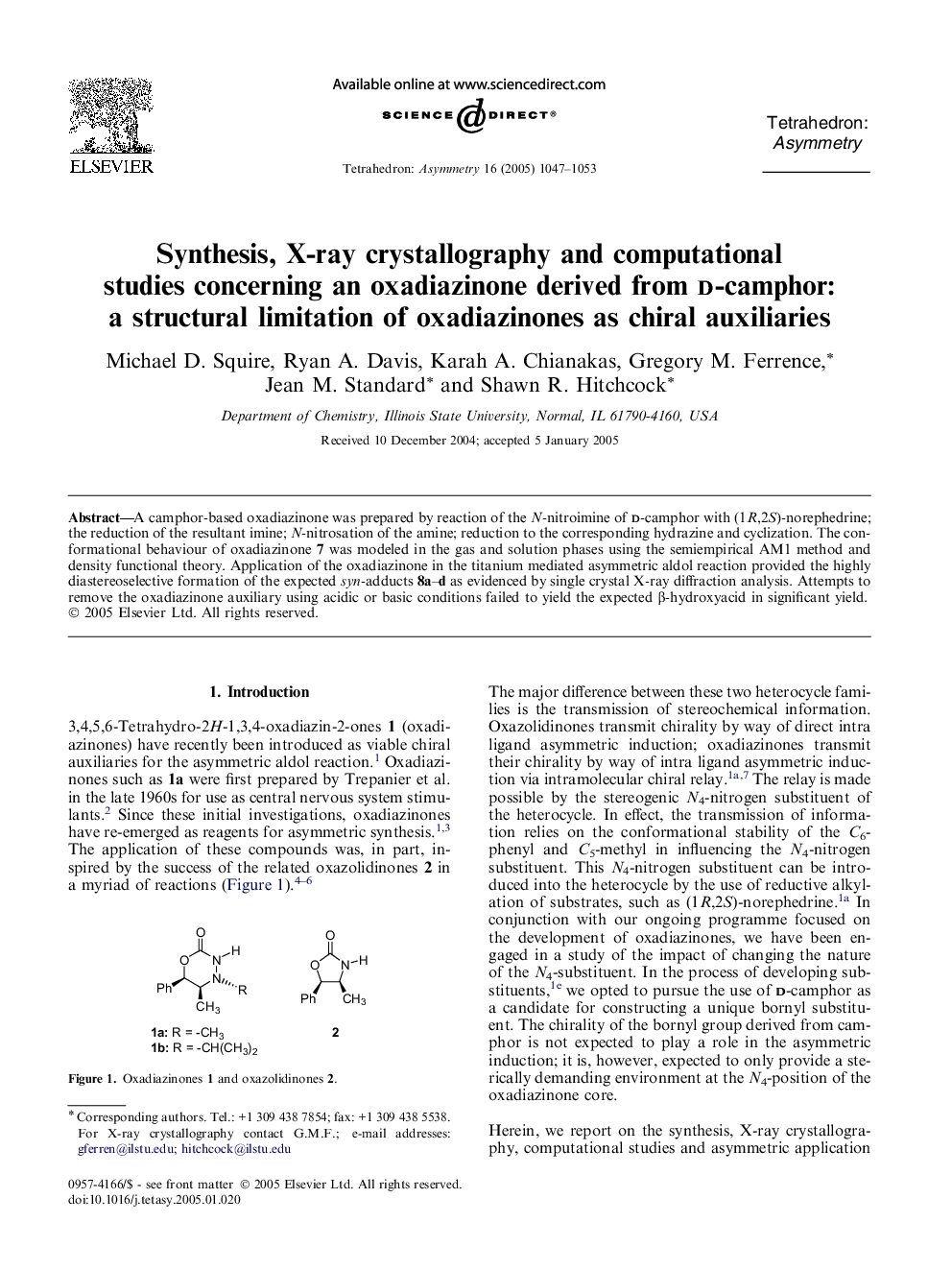 Synthesis, X-ray crystallography and computational studies concerning an oxadiazinone derived from d-camphor: a structural limitation of oxadiazinones as chiral auxiliaries