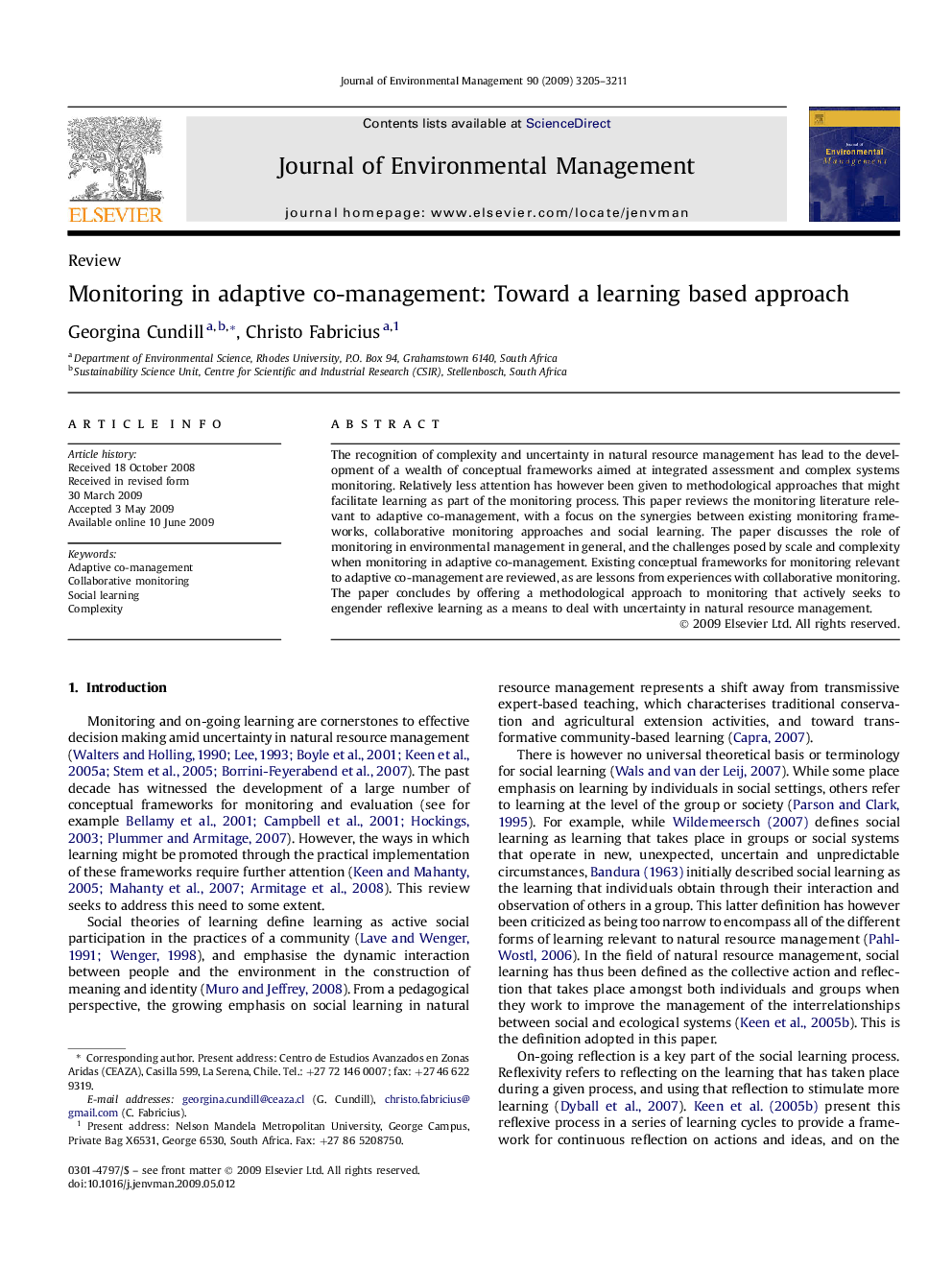 Monitoring in adaptive co-management: Toward a learning based approach