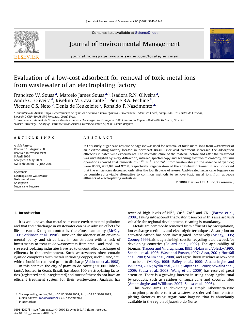 Evaluation of a low-cost adsorbent for removal of toxic metal ions from wastewater of an electroplating factory