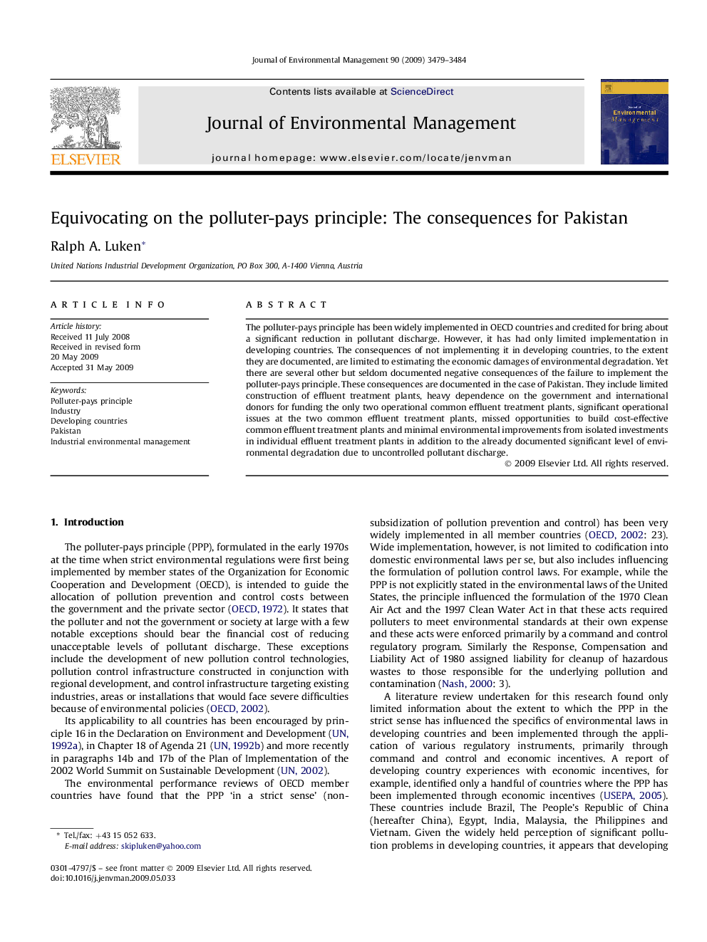 Equivocating on the polluter-pays principle: The consequences for Pakistan