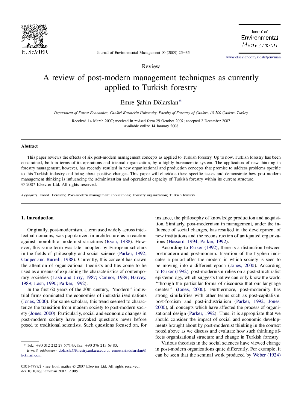 A review of post-modern management techniques as currently applied to Turkish forestry