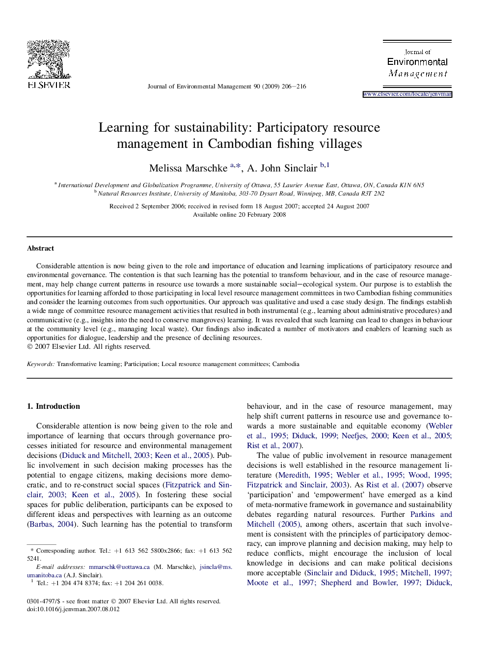 Learning for sustainability: Participatory resource management in Cambodian fishing villages