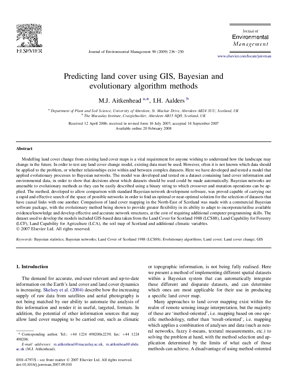 Predicting land cover using GIS, Bayesian and evolutionary algorithm methods