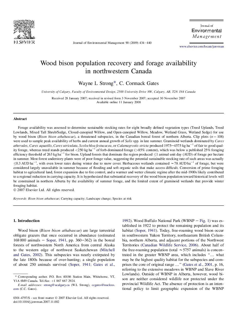 Wood bison population recovery and forage availability in northwestern Canada