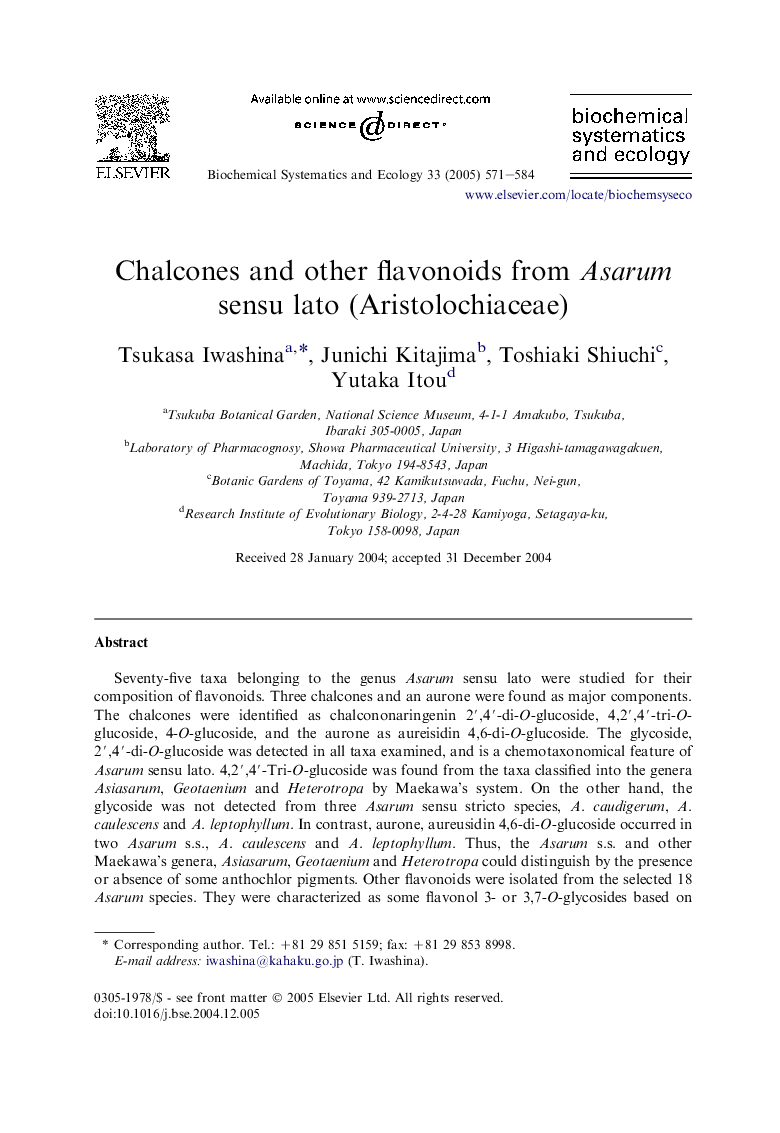Chalcones and other flavonoids from Asarum sensu lato (Aristolochiaceae)