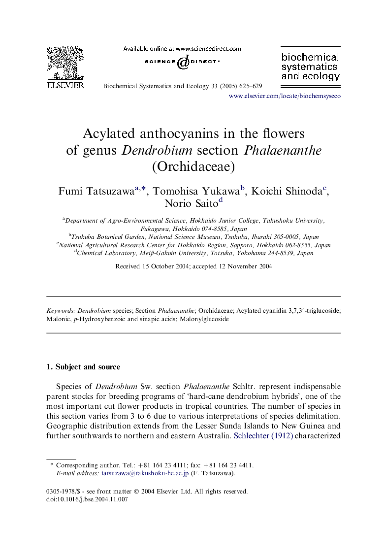 Acylated anthocyanins in the flowers of genus Dendrobium section Phalaenanthe (Orchidaceae)