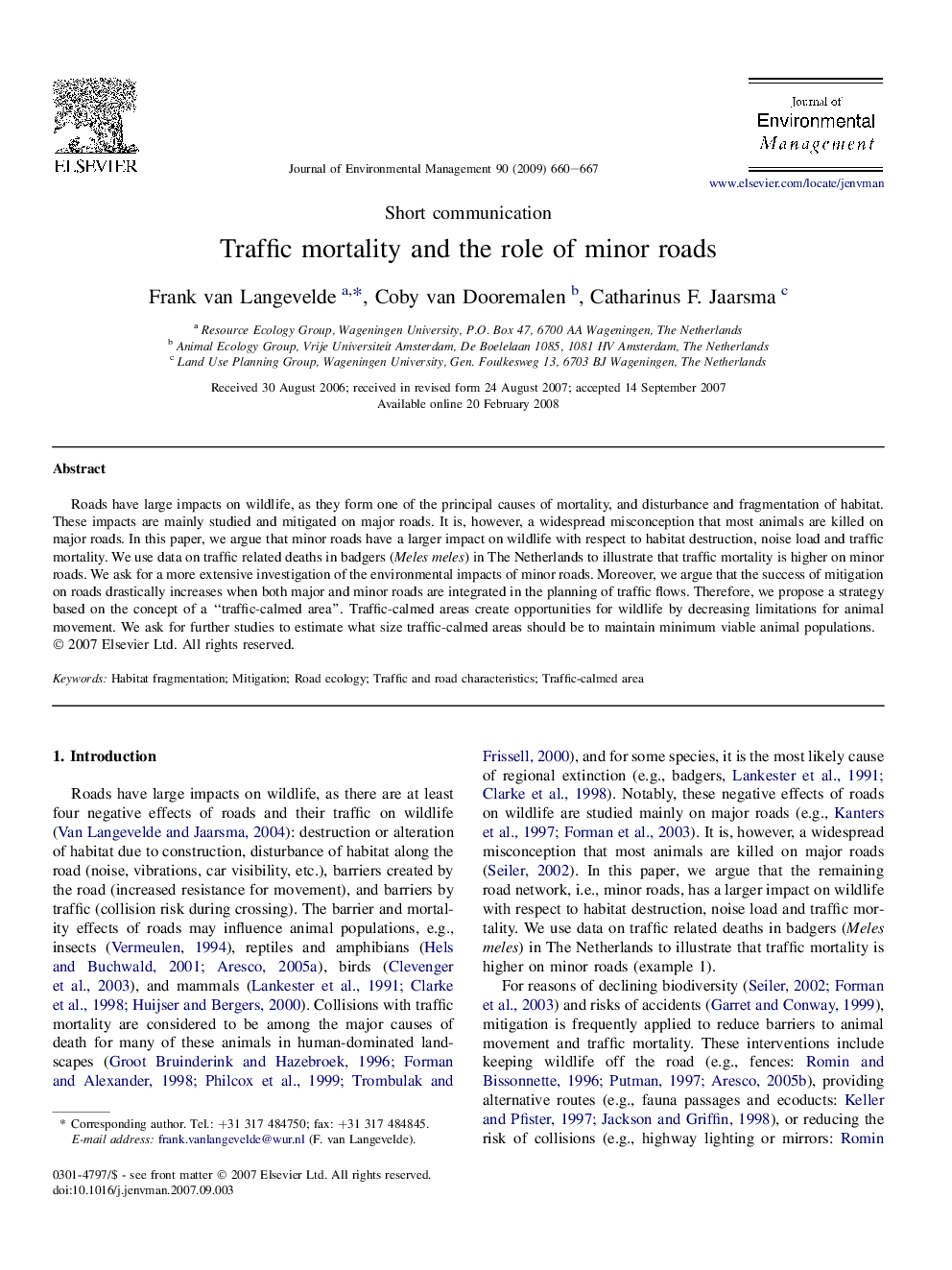 Traffic mortality and the role of minor roads