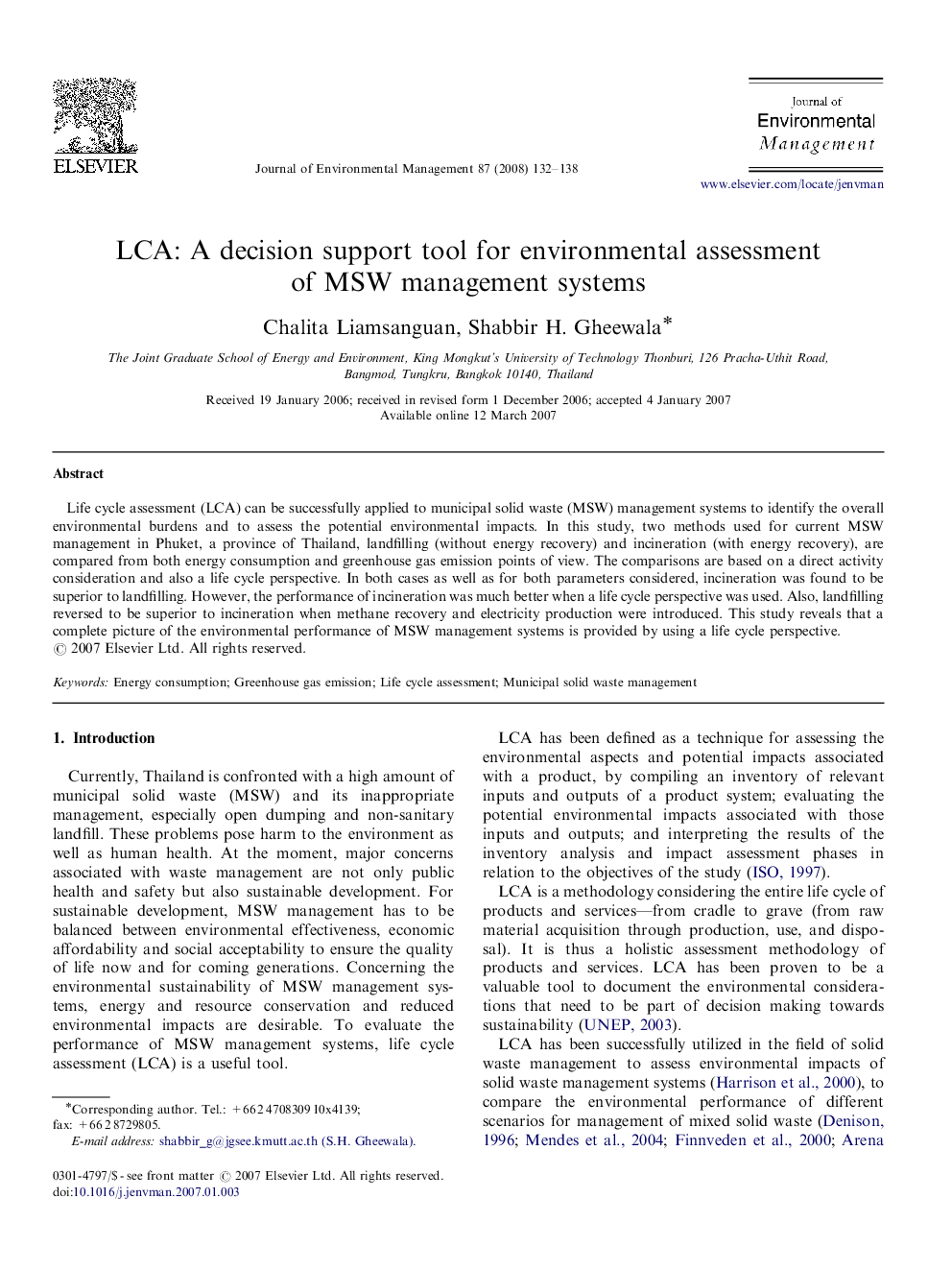 LCA: A decision support tool for environmental assessment of MSW management systems