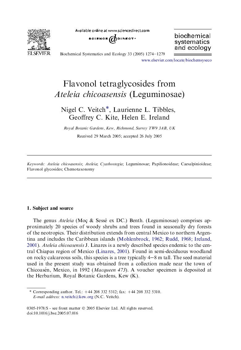 Flavonol tetraglycosides from Ateleia chicoasensis (Leguminosae)