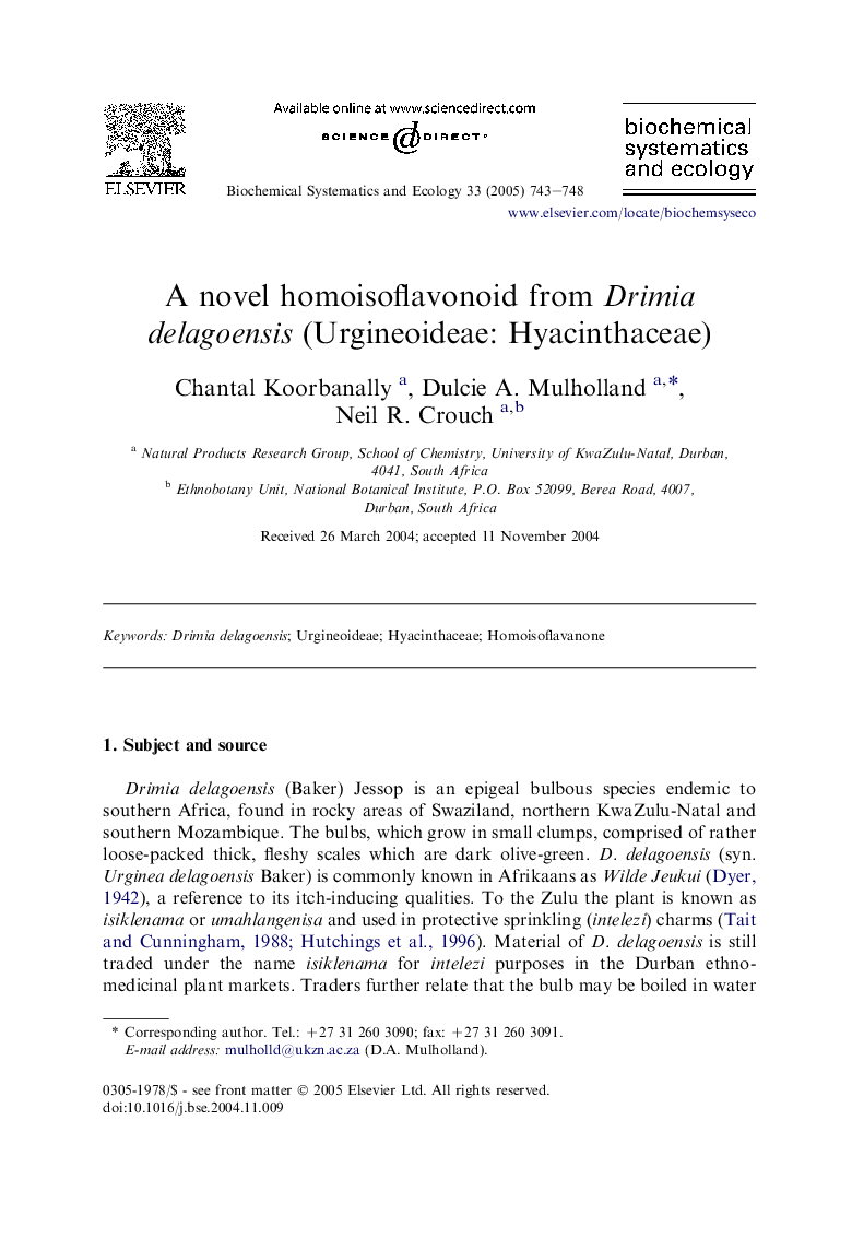 A novel homoisoflavonoid from Drimia delagoensis (Urgineoideae: Hyacinthaceae)