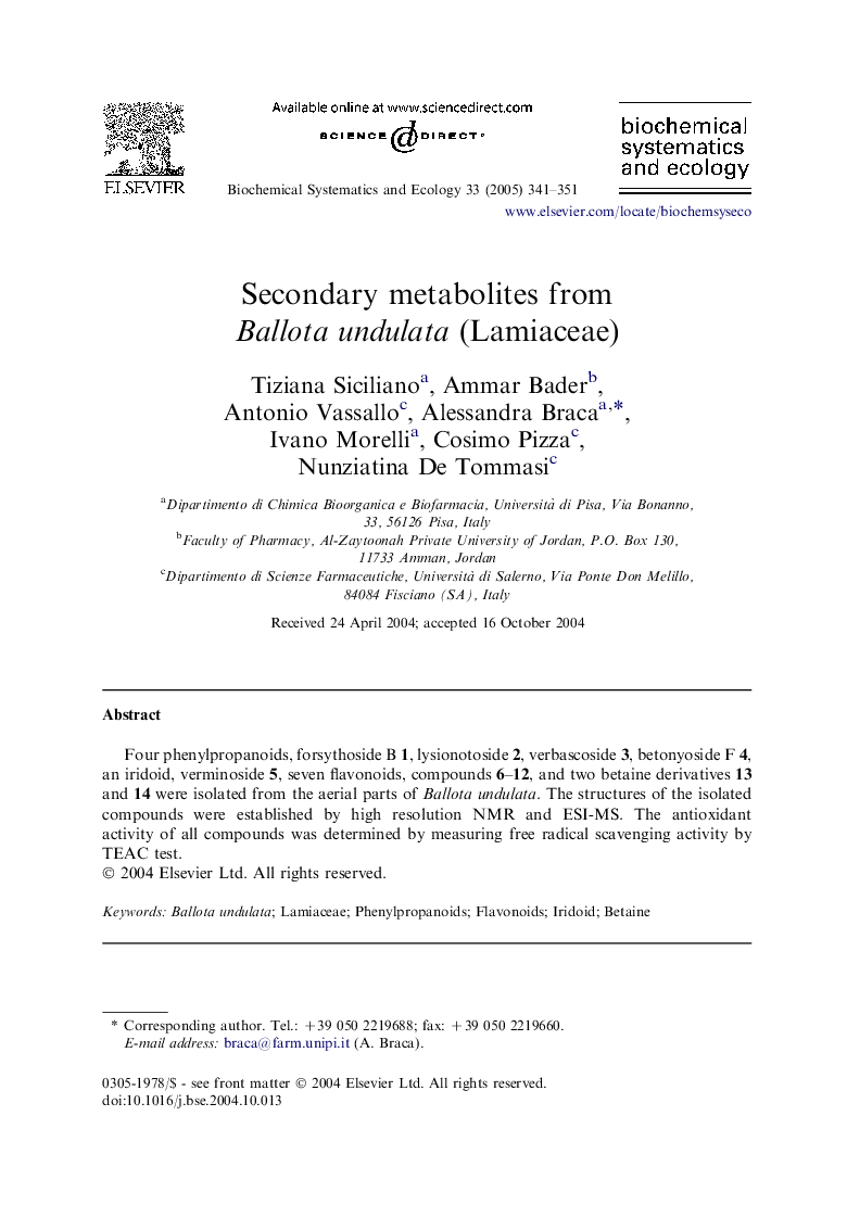 Secondary metabolites from Ballota undulata (Lamiaceae)