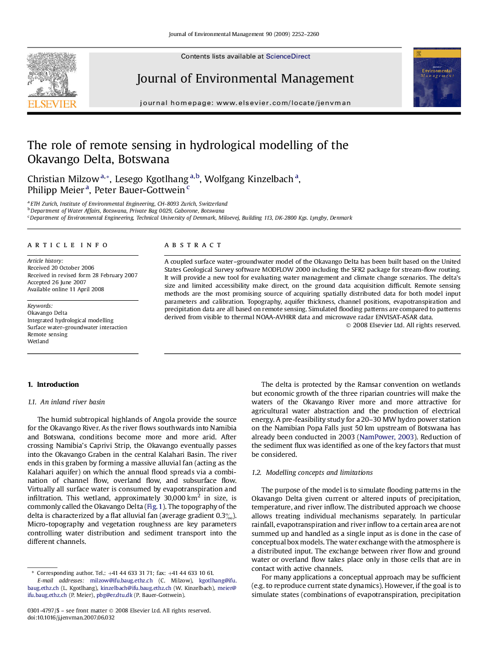 The role of remote sensing in hydrological modelling of the Okavango Delta, Botswana