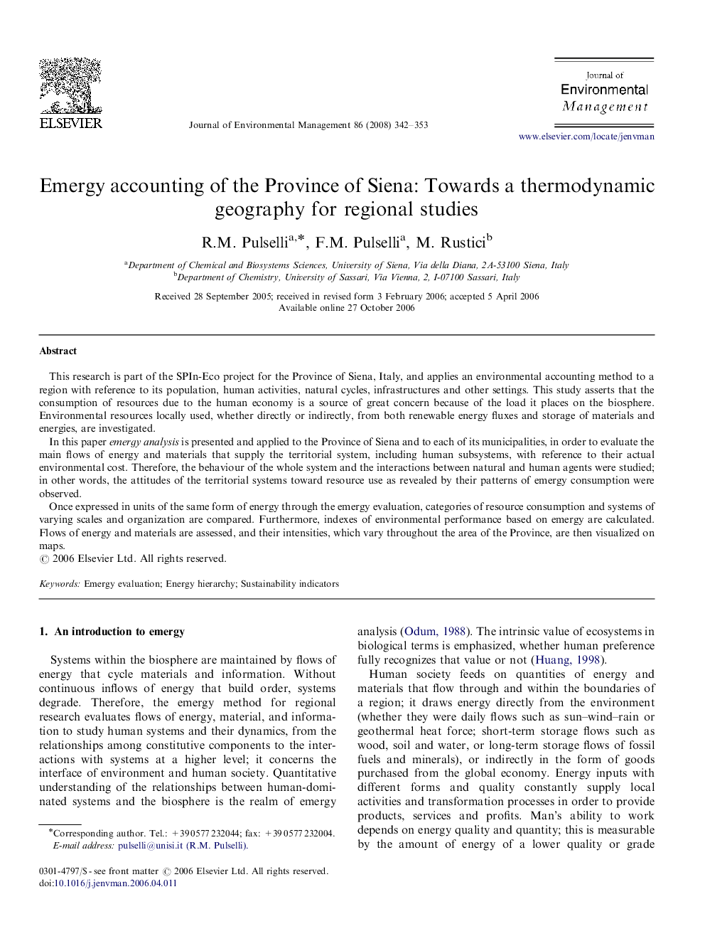 Emergy accounting of the Province of Siena: Towards a thermodynamic geography for regional studies