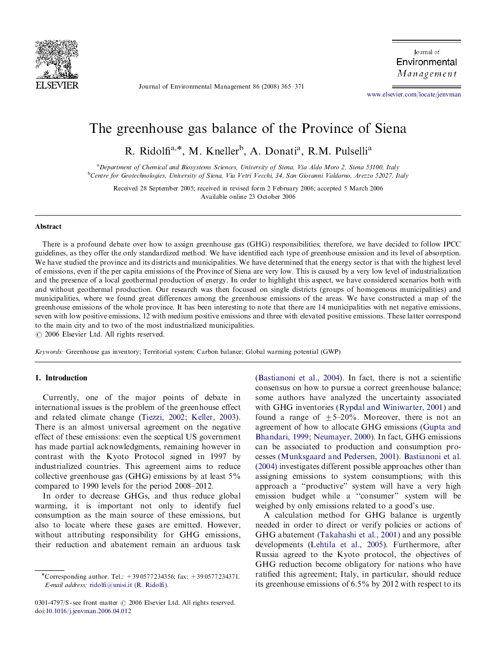 The greenhouse gas balance of the Province of Siena