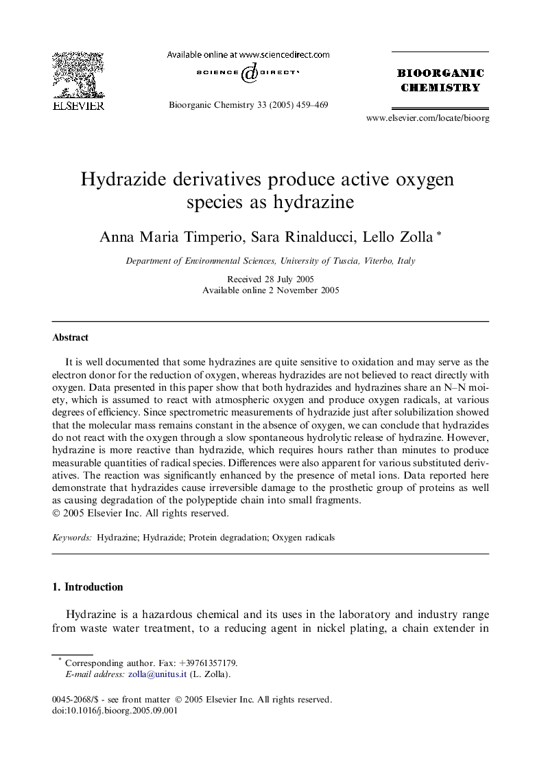 Hydrazide derivatives produce active oxygen species as hydrazine